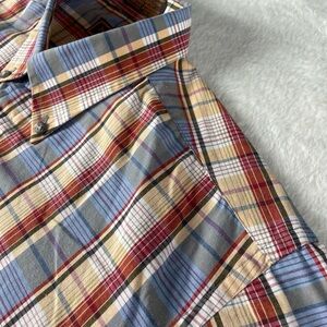 Yves Saint Laurent YSL Men's Vintage Single Pocket Blue Plaid Shirt Size L
